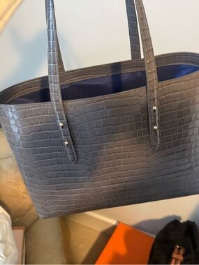 Aspinal of London Gray Croc-Embossed Tote Bag